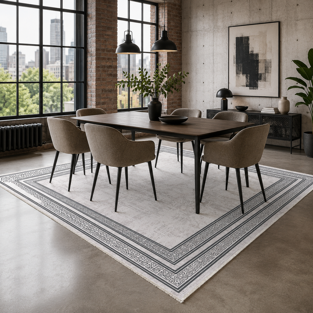Tapis Géométrique Moderne Gris Lavable Rose, vue 6