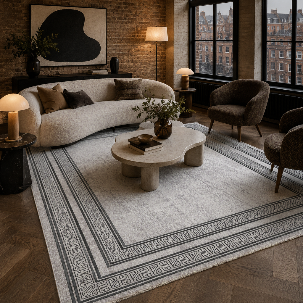 Tapis Géométrique Moderne Gris Lavable Rose, vue 7