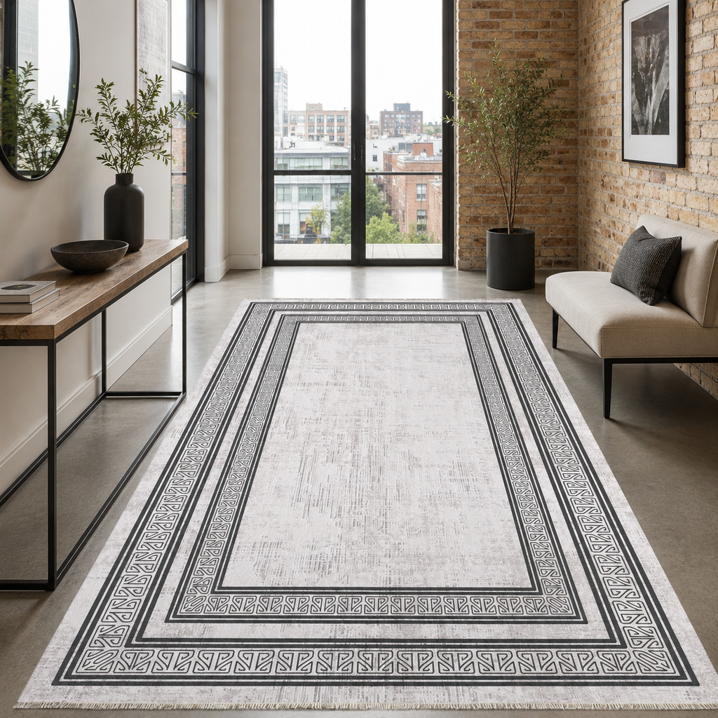 Tapis Géométrique Moderne Gris Lavable Rose, vue 8