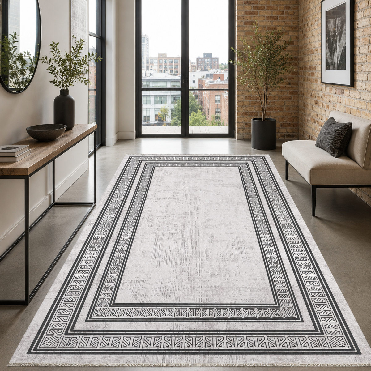 Tapis Géométrique Moderne Gris Lavable Rose, vue 8