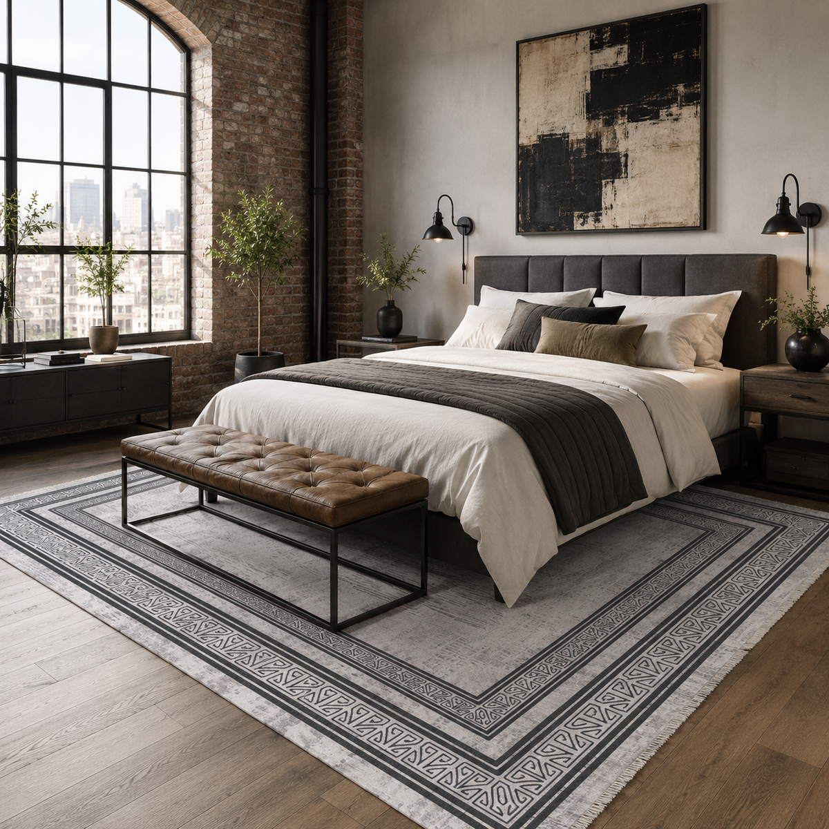 Tapis Géométrique Moderne Gris Lavable Rose, vue 10