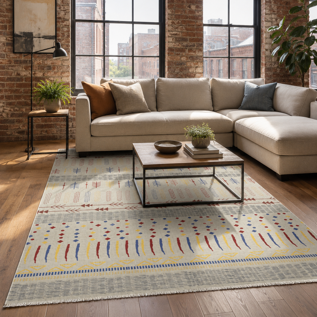 Tapis Ethnique Bleu Marine Lavable Sixtine, vue 3