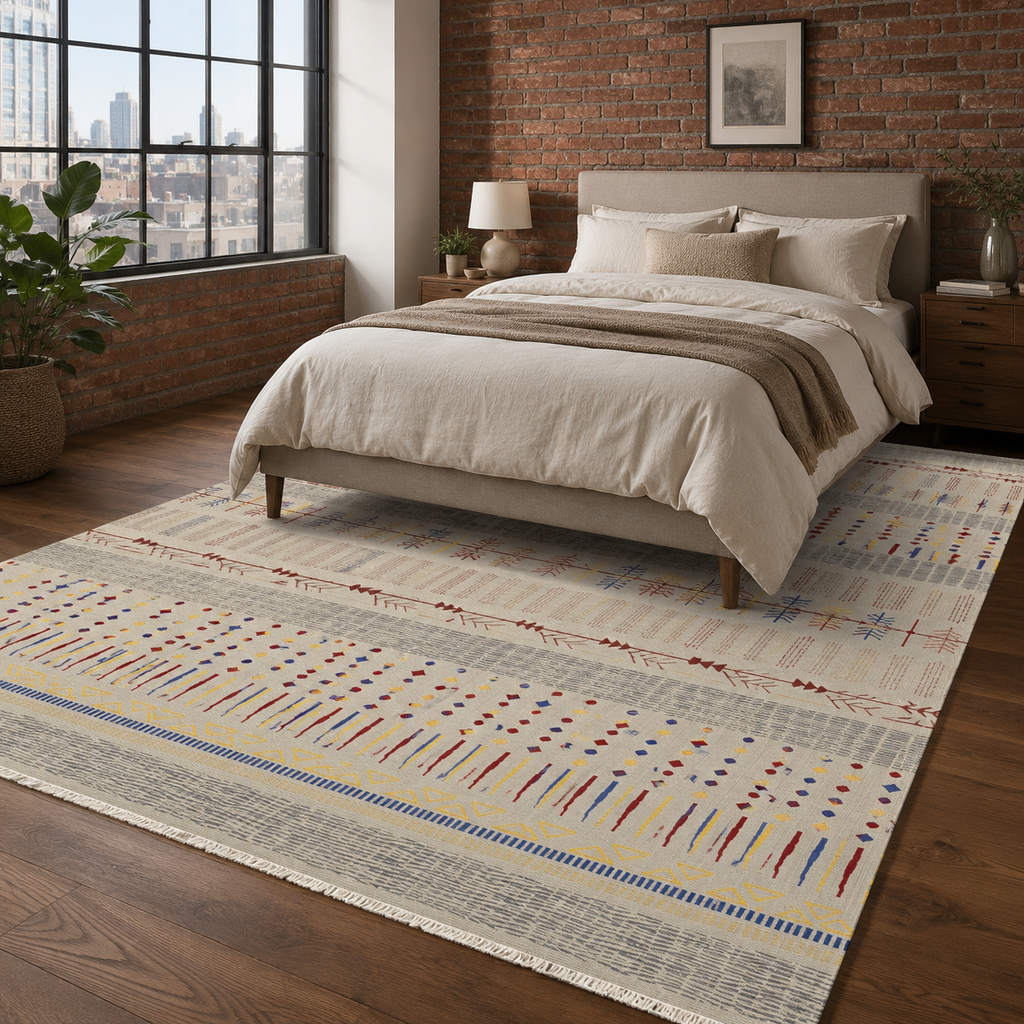 Tapis Ethnique Bleu Marine Lavable Sixtine, vue 4