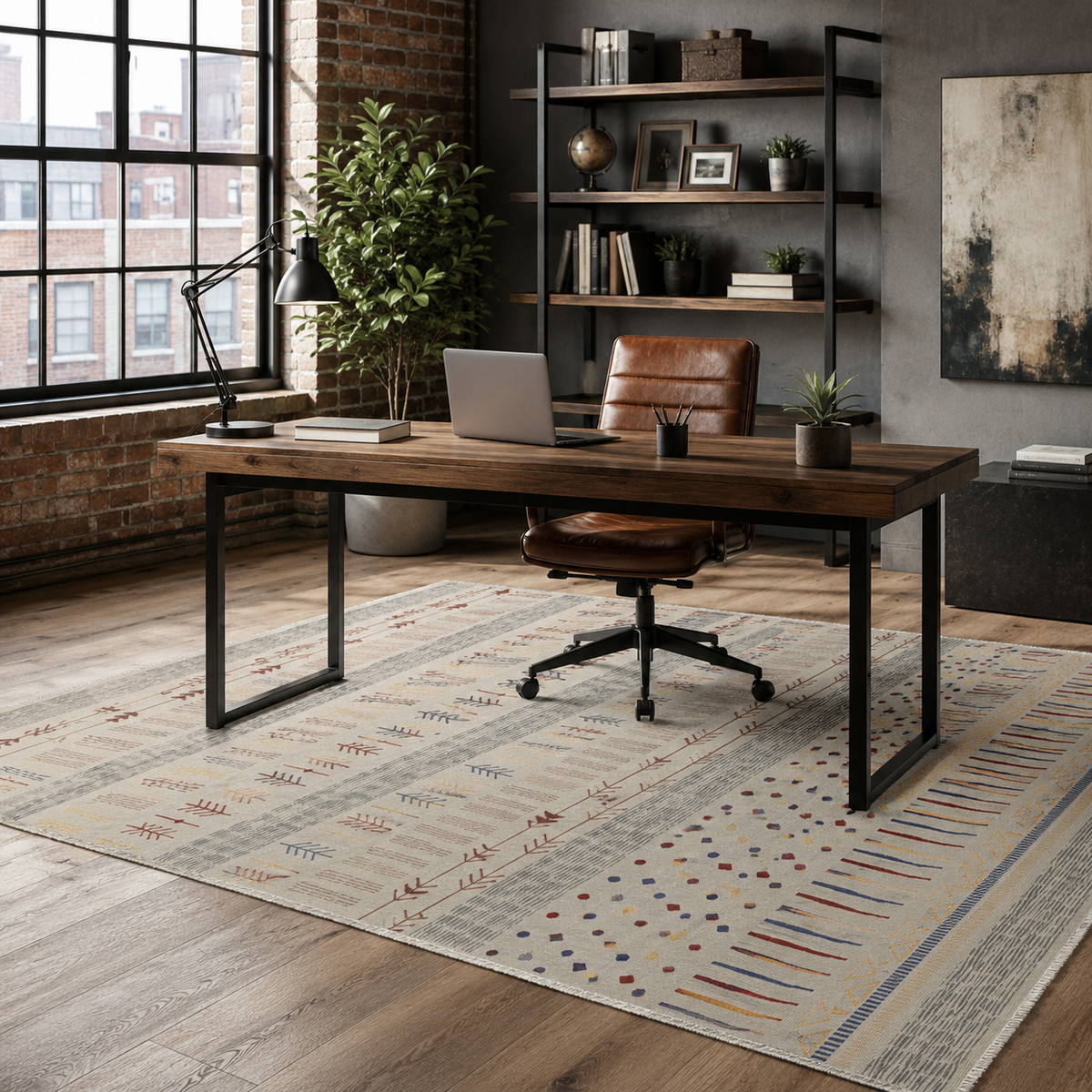 Tapis Ethnique Bleu Marine Lavable Sixtine, vue 7