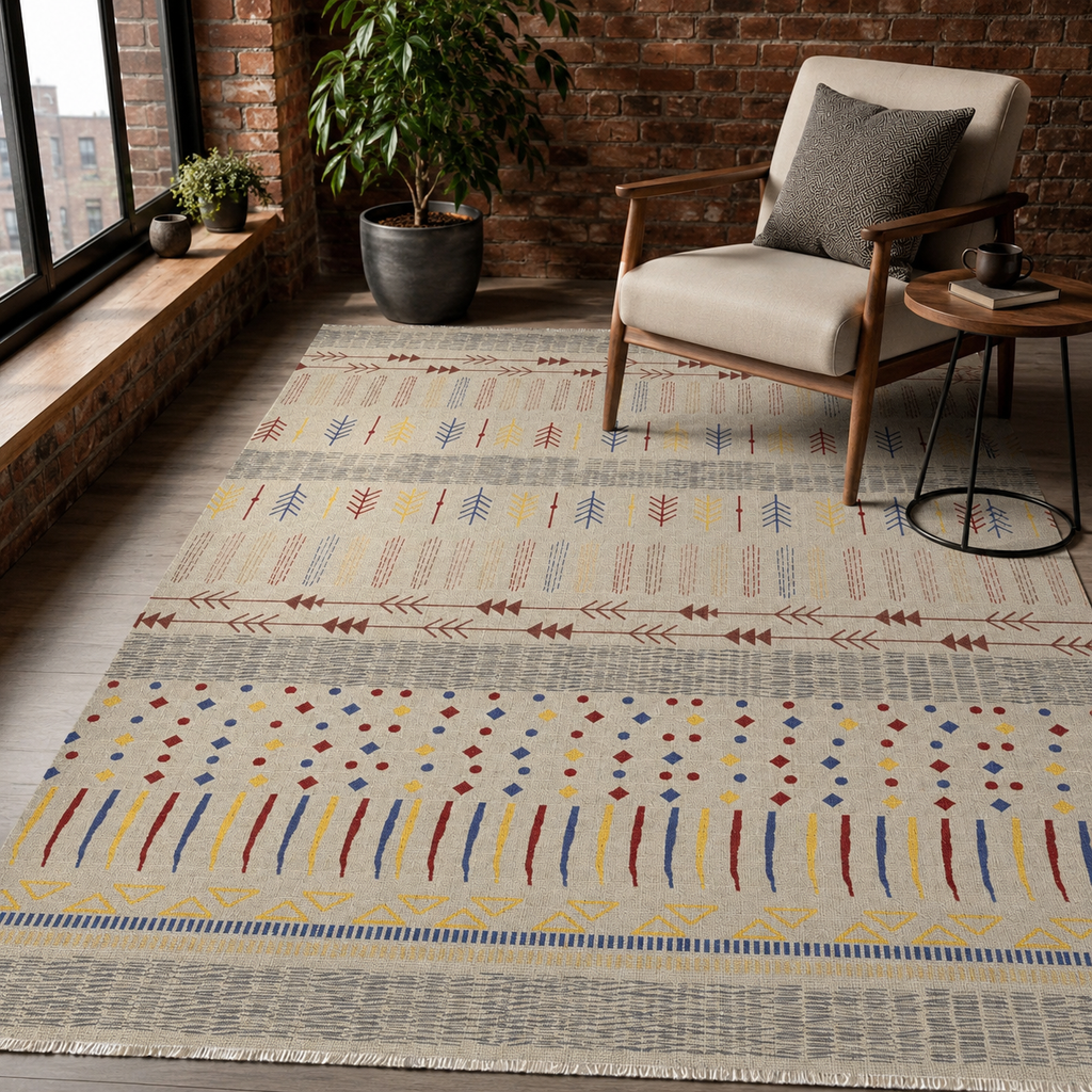 Tapis Ethnique Bleu Marine Lavable Sixtine, vue 9