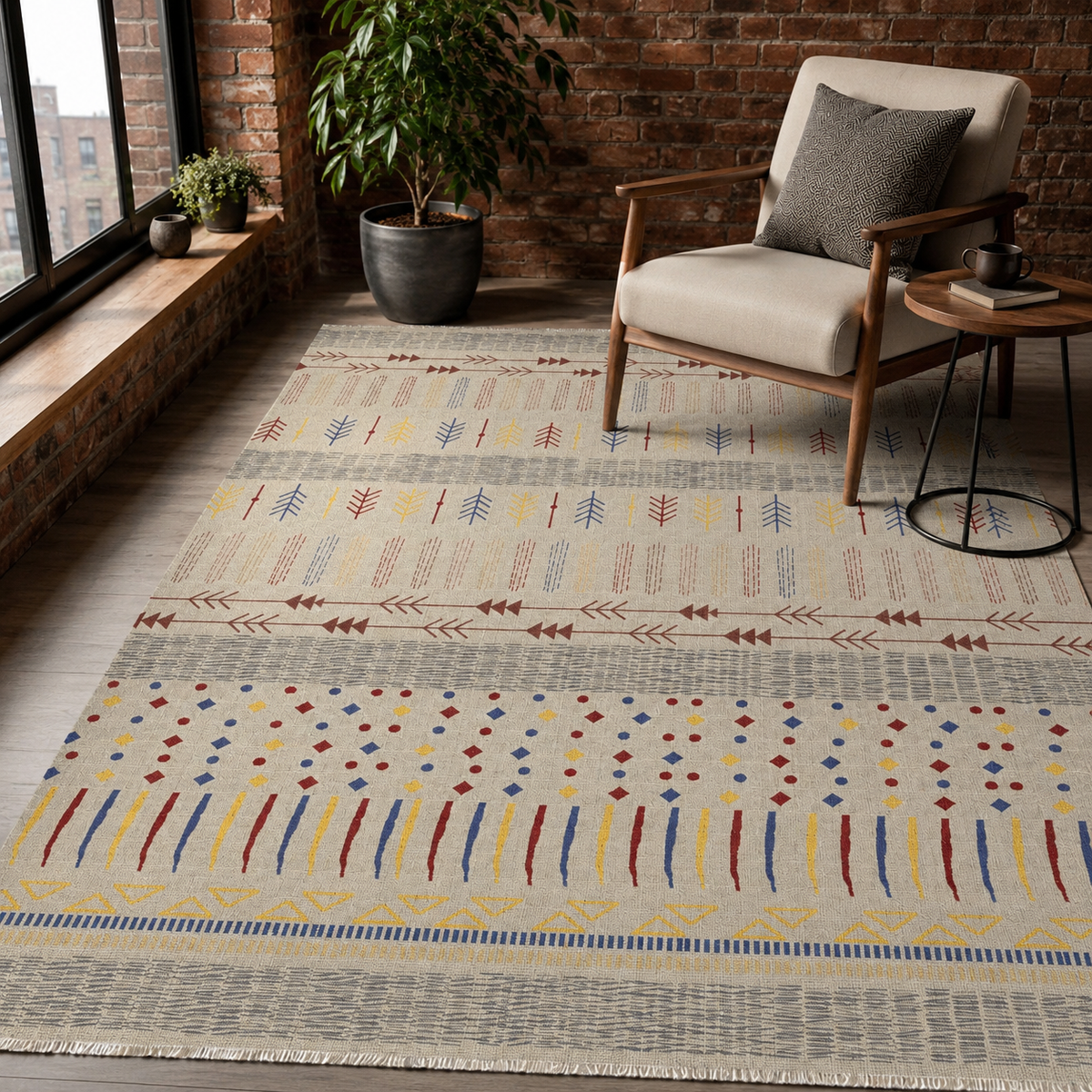 Tapis Ethnique Bleu Marine Lavable Sixtine, vue 9