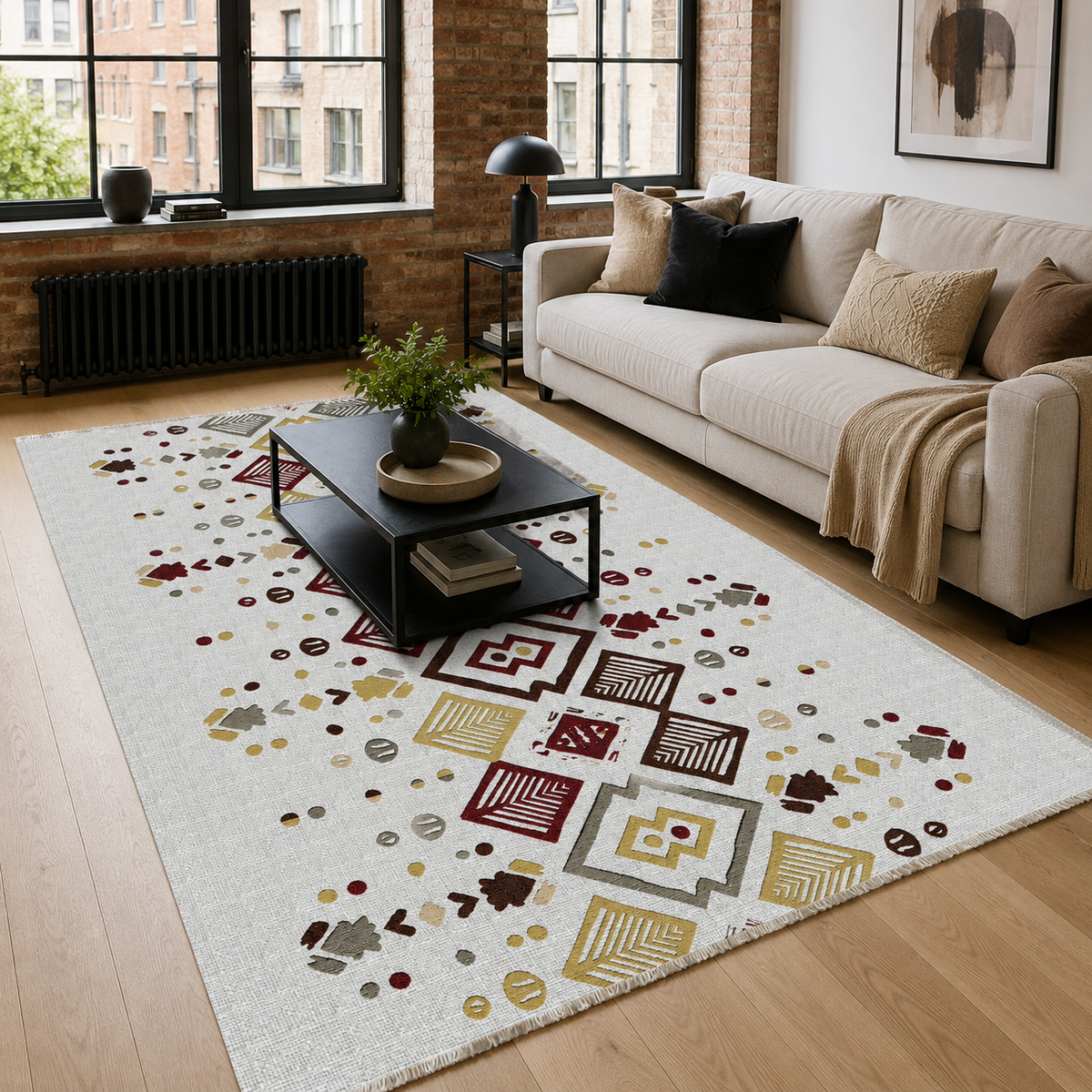 Tapis Ethnique Gris Lavable Hana, vue principale