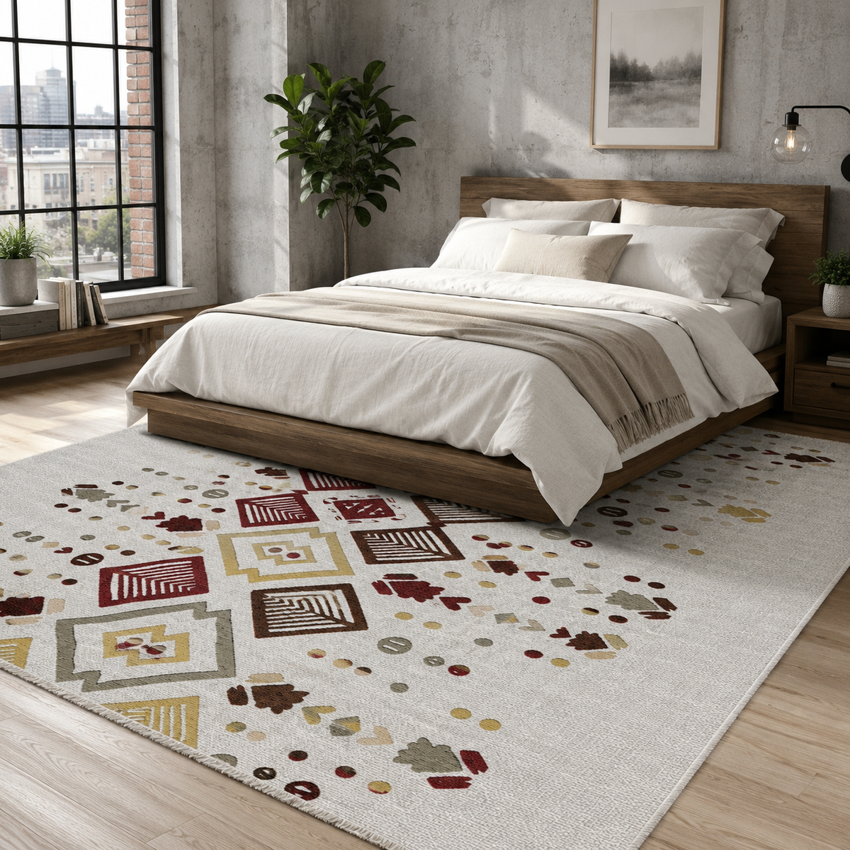 Tapis Ethnique Gris Lavable Hana, vue 4