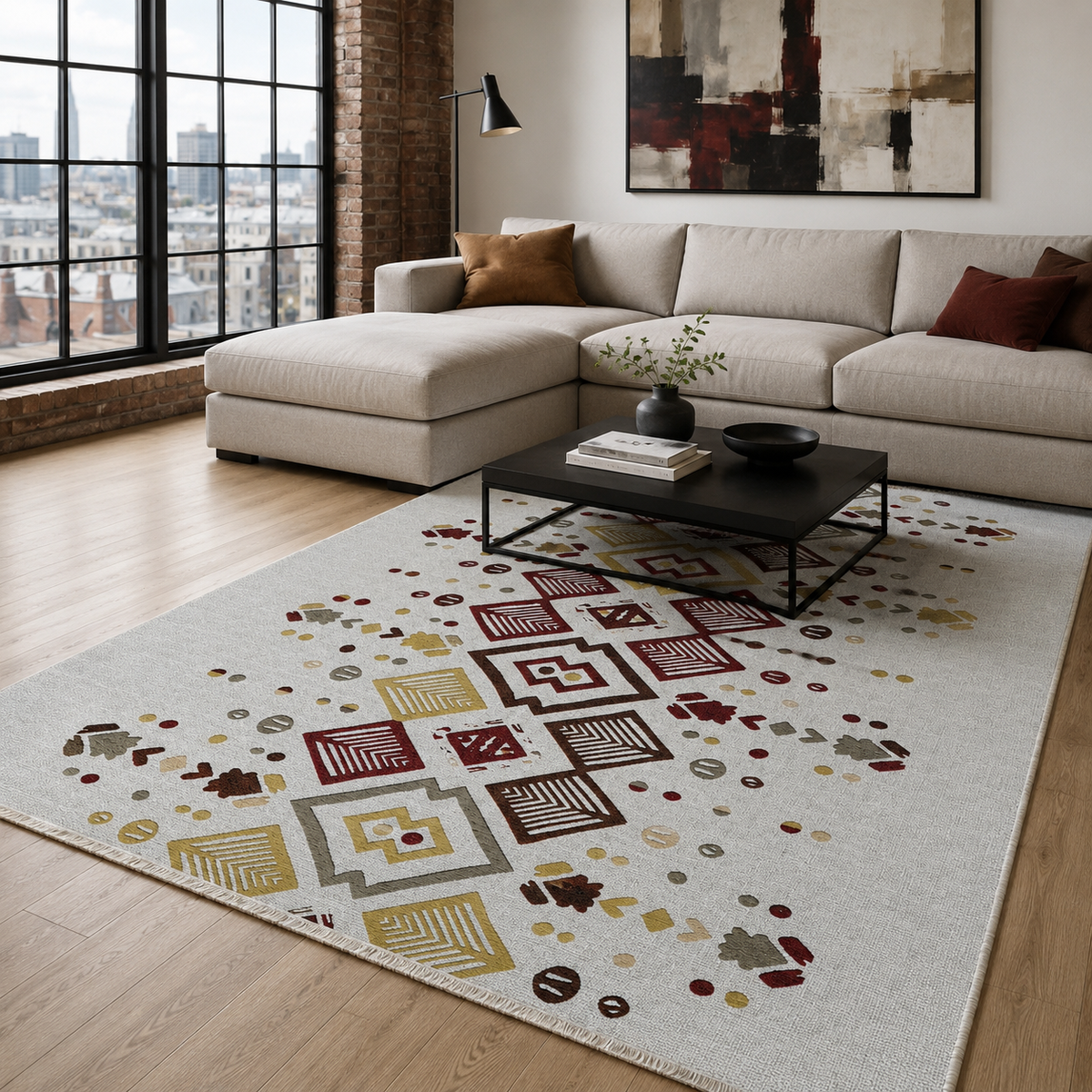 Tapis Ethnique Gris Lavable Hana, vue 8