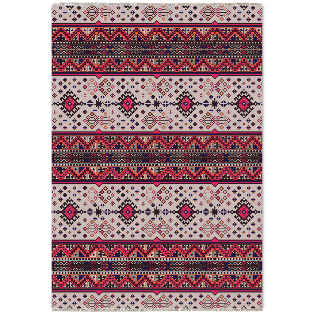 Détail du motif du tapis ethnique bordeaux lavable Lucia