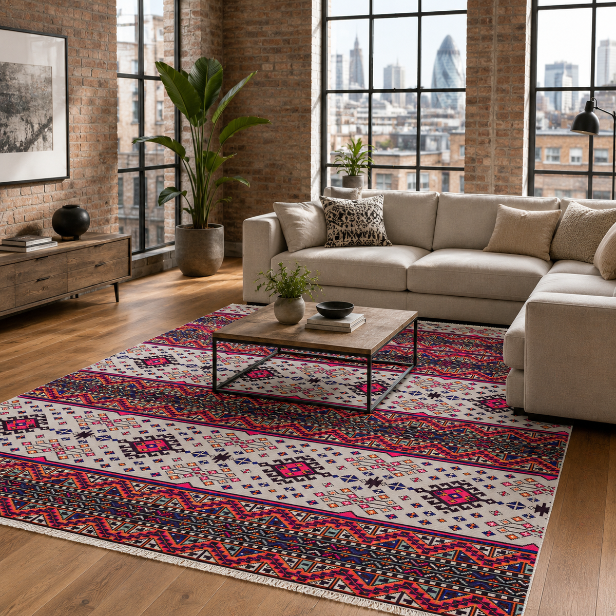 Tapis Ethnique Bordeaux Lavable Lucia, vue 3