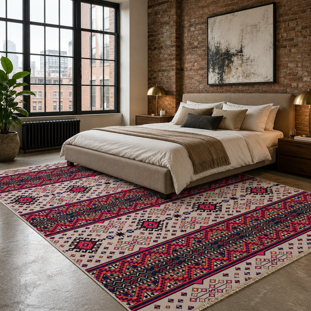 Tapis Ethnique Bordeaux Lavable Lucia, vue 4