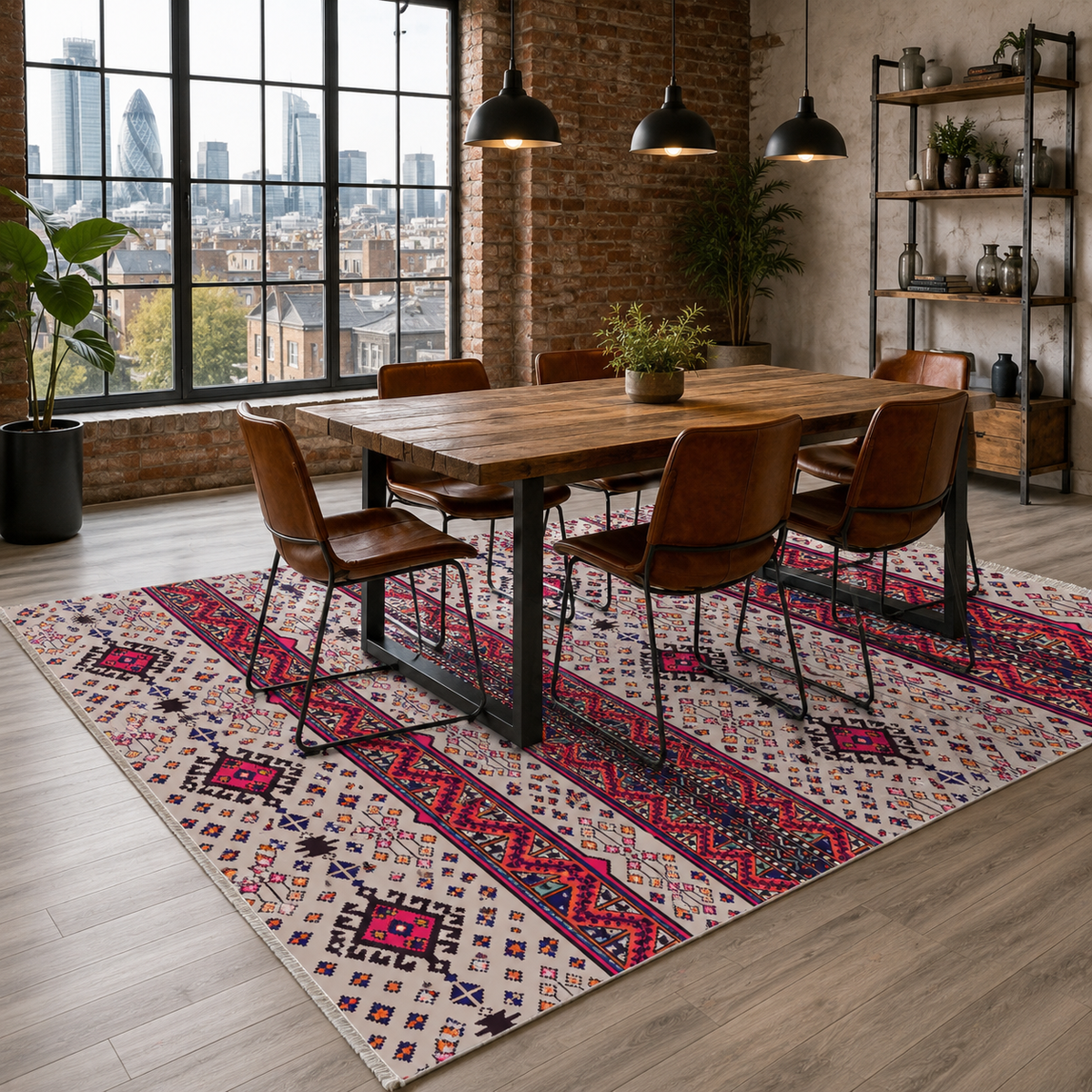 Tapis Ethnique Bordeaux Lavable Lucia, vue 5