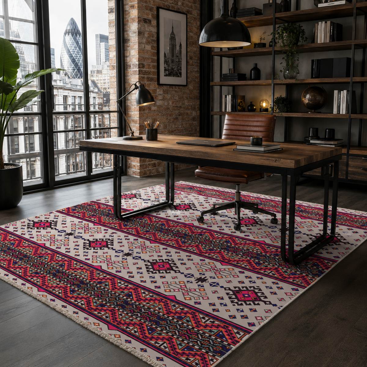 Tapis Ethnique Bordeaux Lavable Lucia, vue 6