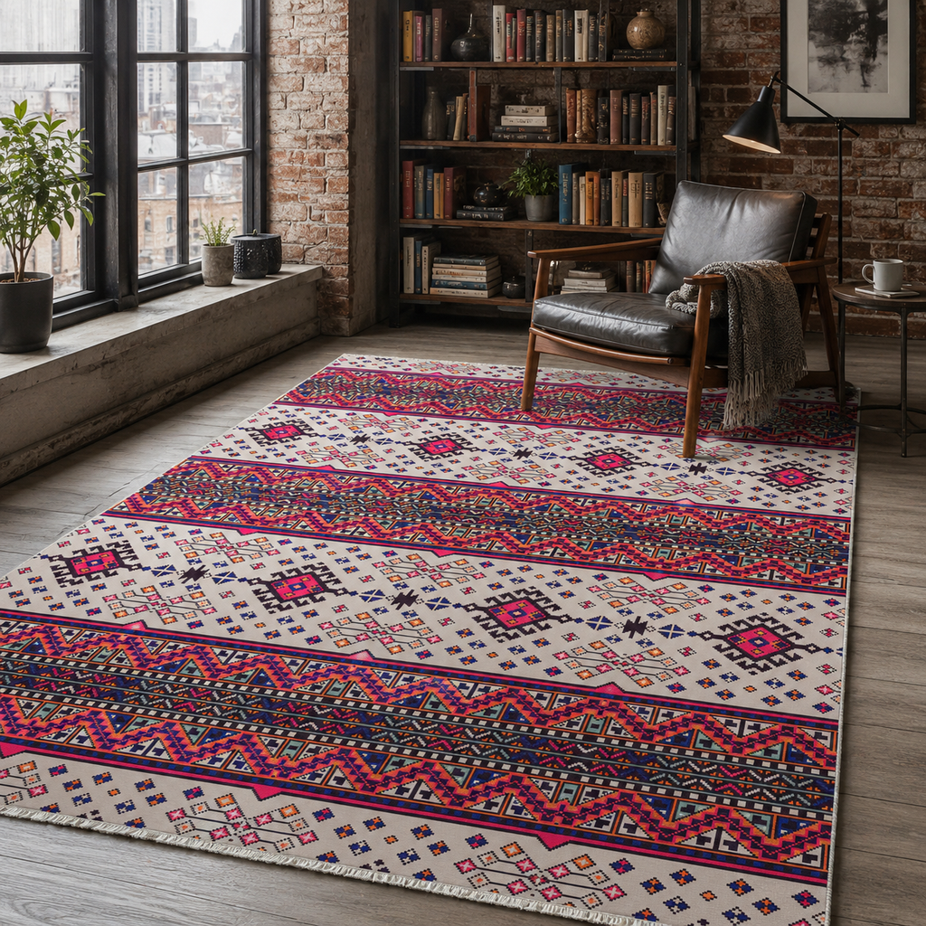 Tapis Ethnique Bordeaux Lavable Lucia, vue 7