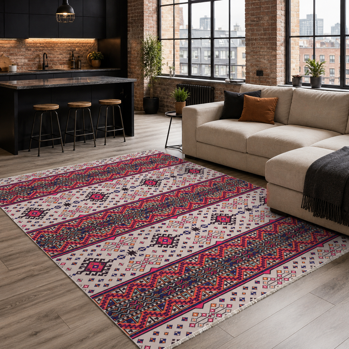 Tapis Ethnique Bordeaux Lavable Lucia, vue 9