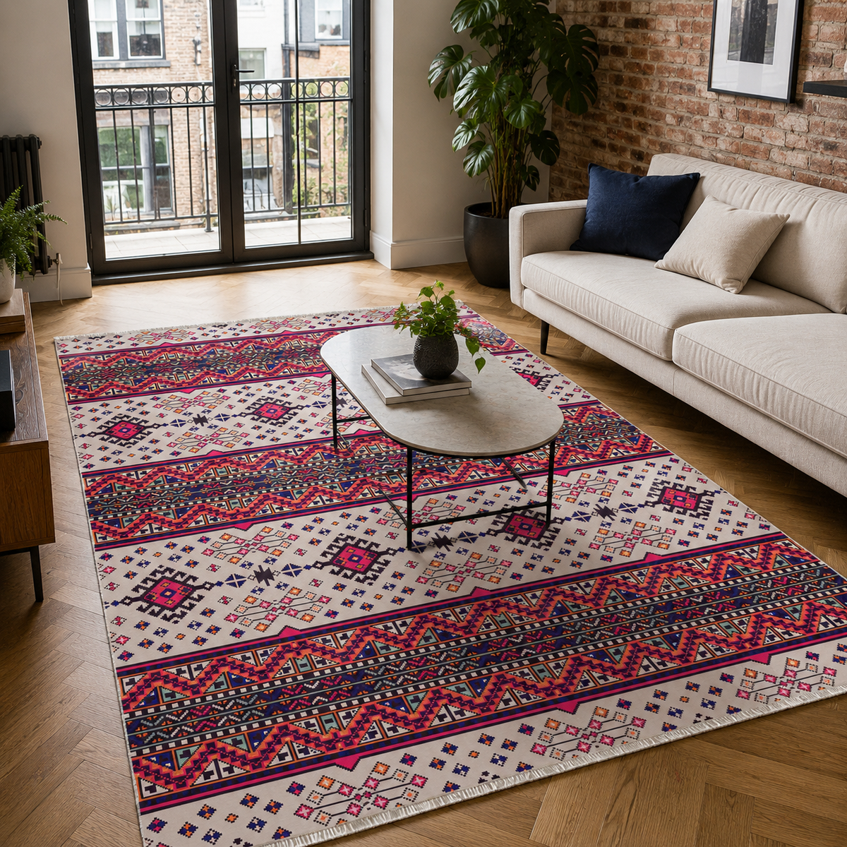 Tapis Ethnique Bordeaux Lavable Lucia, vue 10