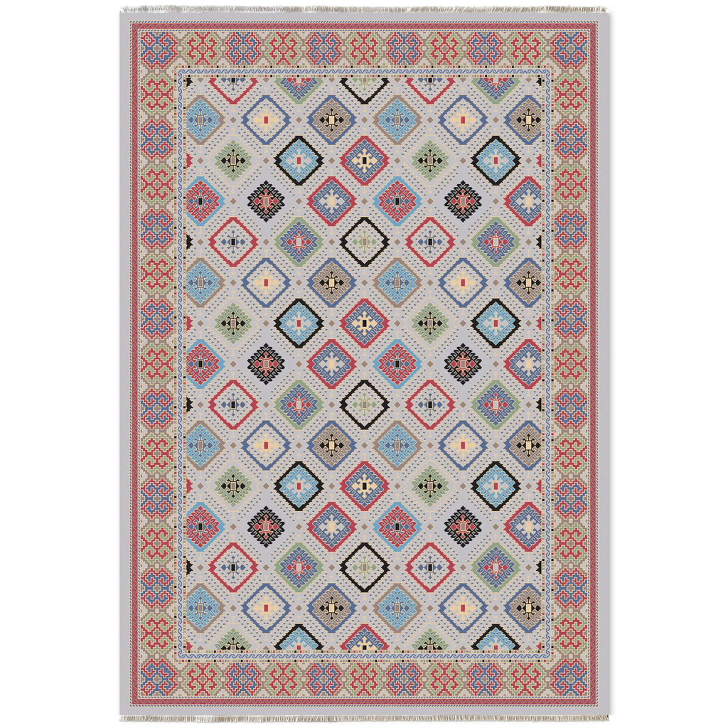 Détail du motif du tapis ethnique bleu marine lavable Palma