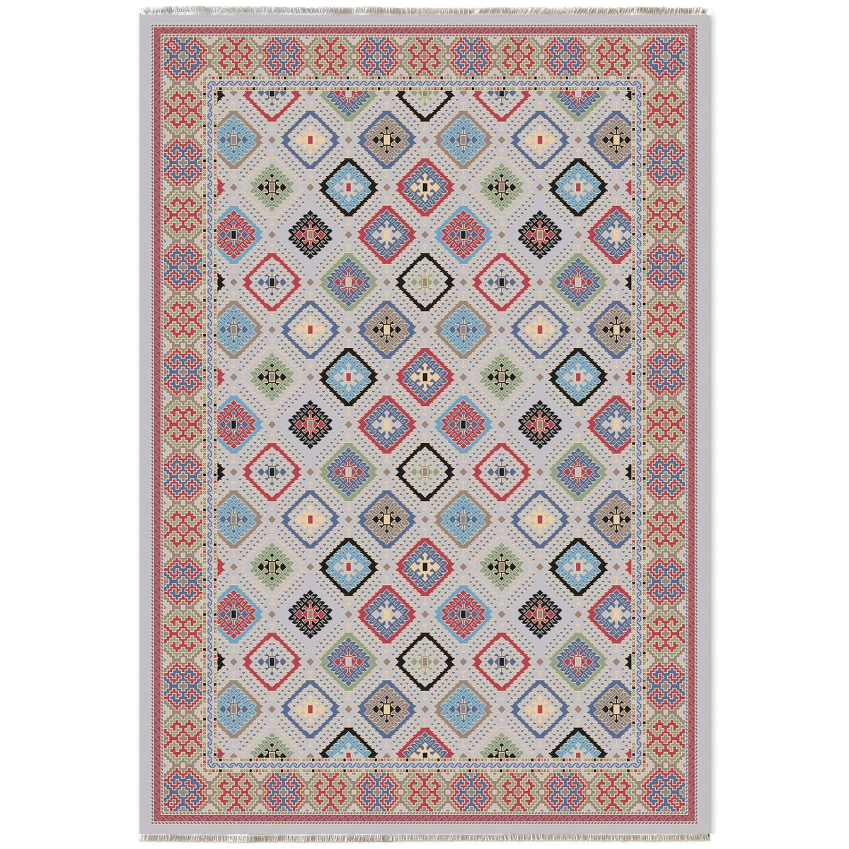 Détail du motif du tapis ethnique bleu marine lavable Palma