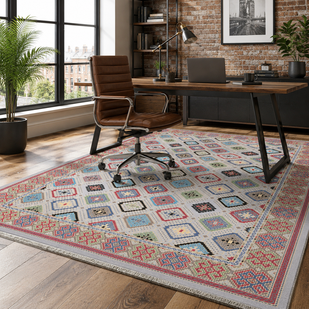 Tapis Ethnique Bleu Marine Lavable Palma, vue 5