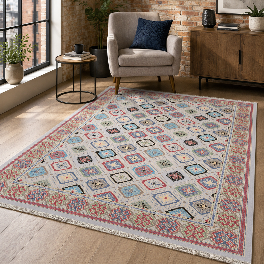 Tapis Ethnique Bleu Marine Lavable Palma, vue 6