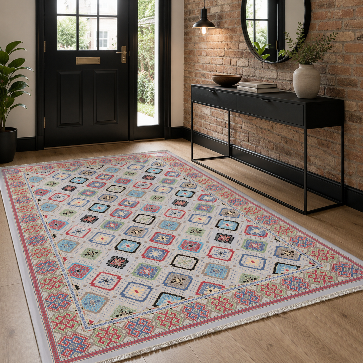Tapis Ethnique Bleu Marine Lavable Palma, vue 8