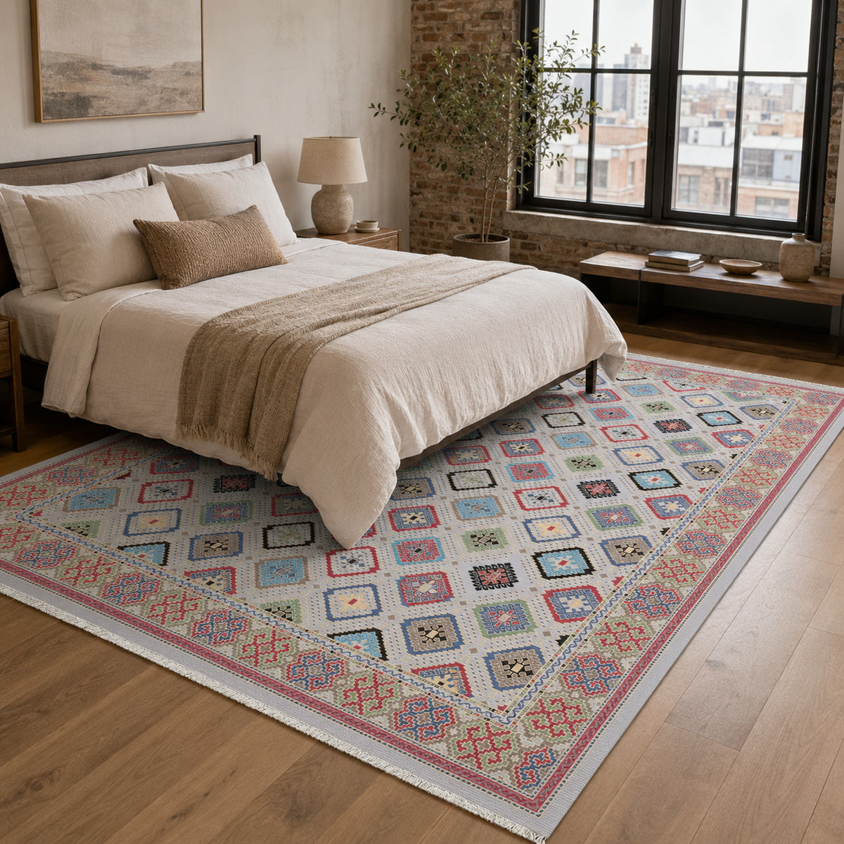 Tapis Ethnique Bleu Marine Lavable Palma, vue 9