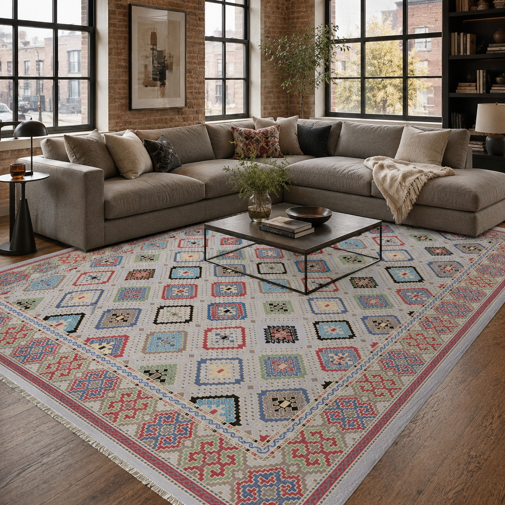 Tapis Ethnique Bleu Marine Lavable Palma, vue 10