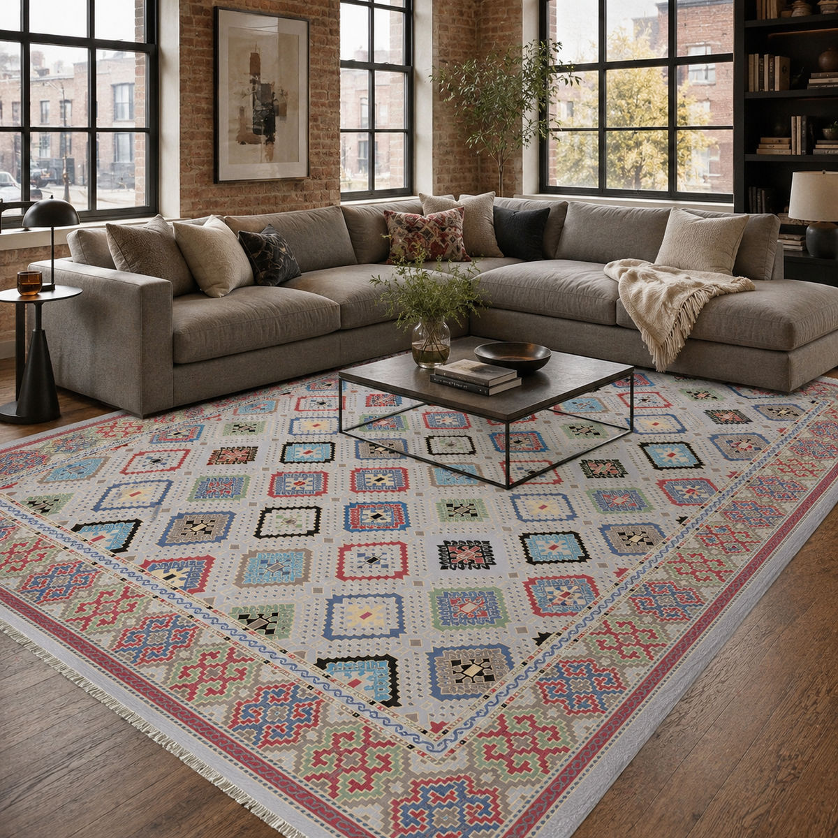 Tapis Ethnique Bleu Marine Lavable Palma, vue 10