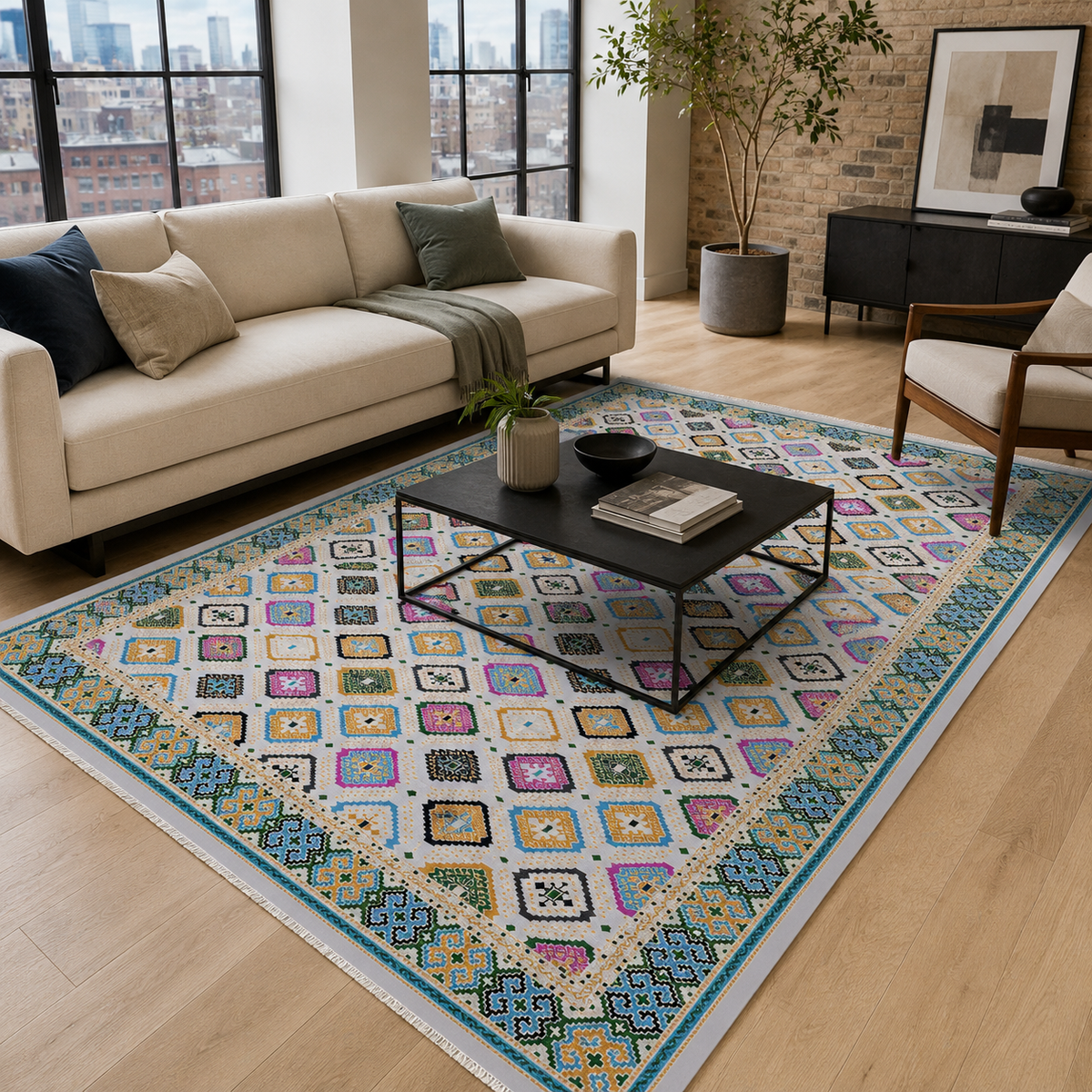 Tapis Ethnique Gris Lavable Astra, vue principale