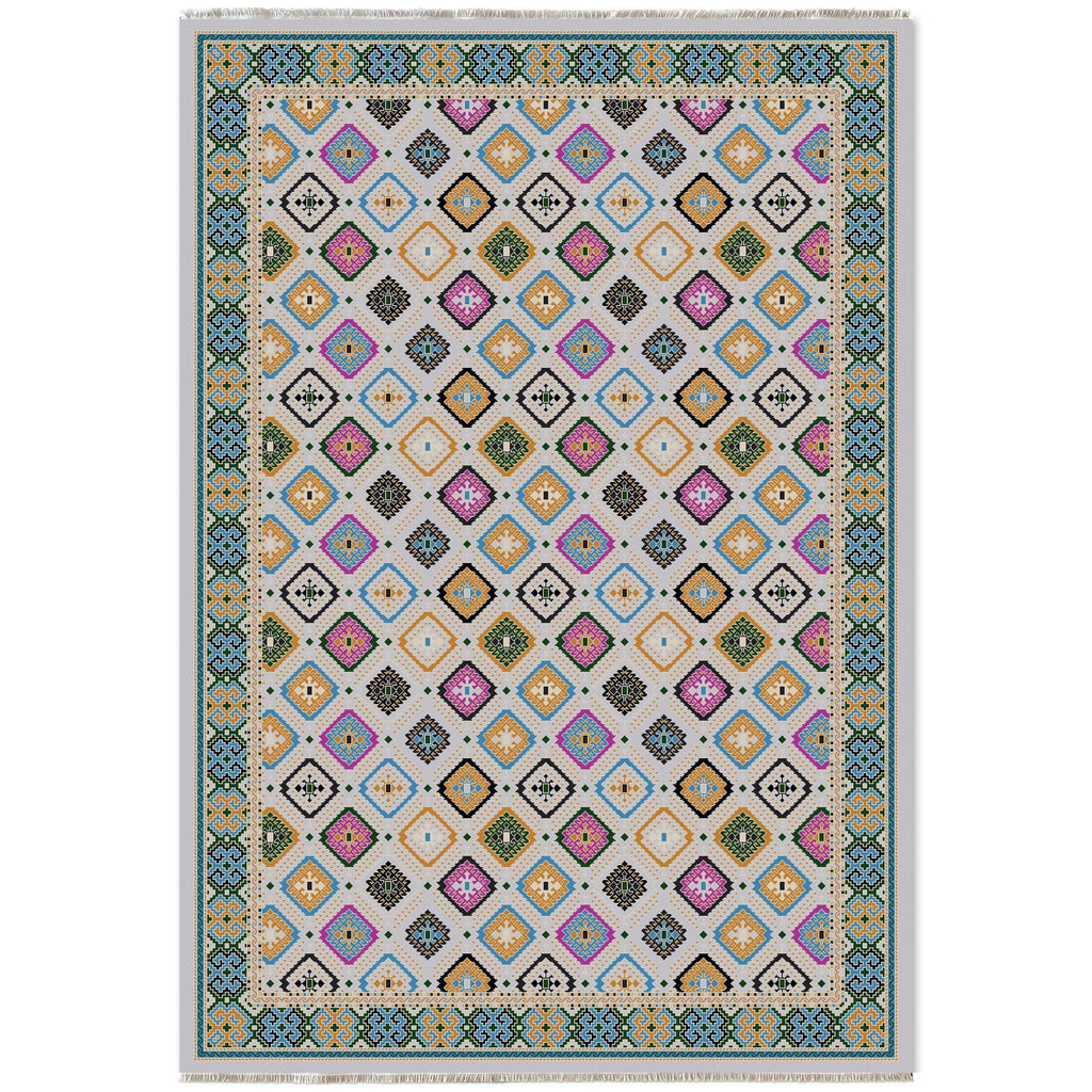 Détail du motif du tapis ethnique gris lavable Astra