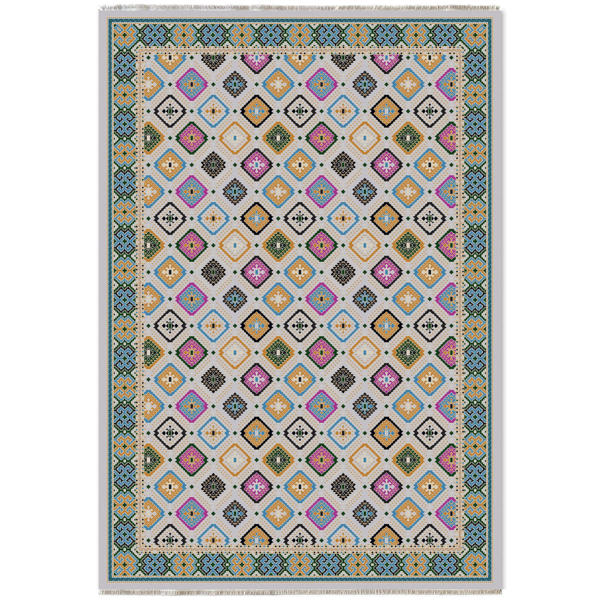 Détail du motif du tapis ethnique gris lavable Astra