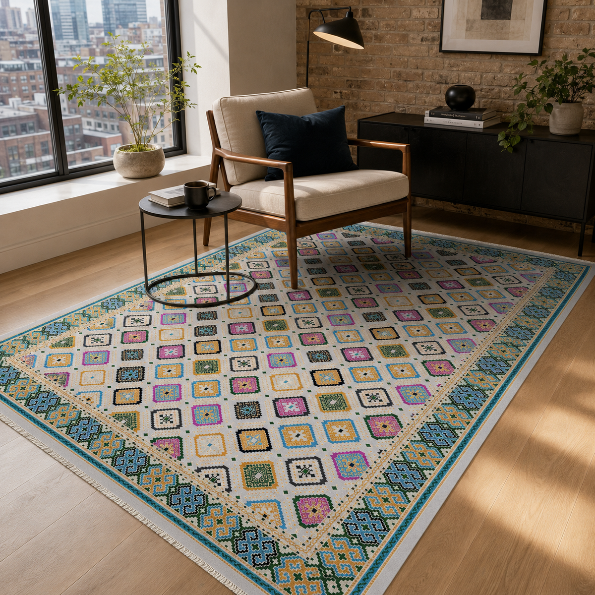 Tapis Ethnique Gris Lavable Astra, vue 6