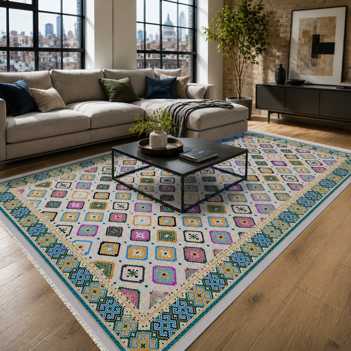 Tapis Ethnique Gris Lavable Astra, vue 7