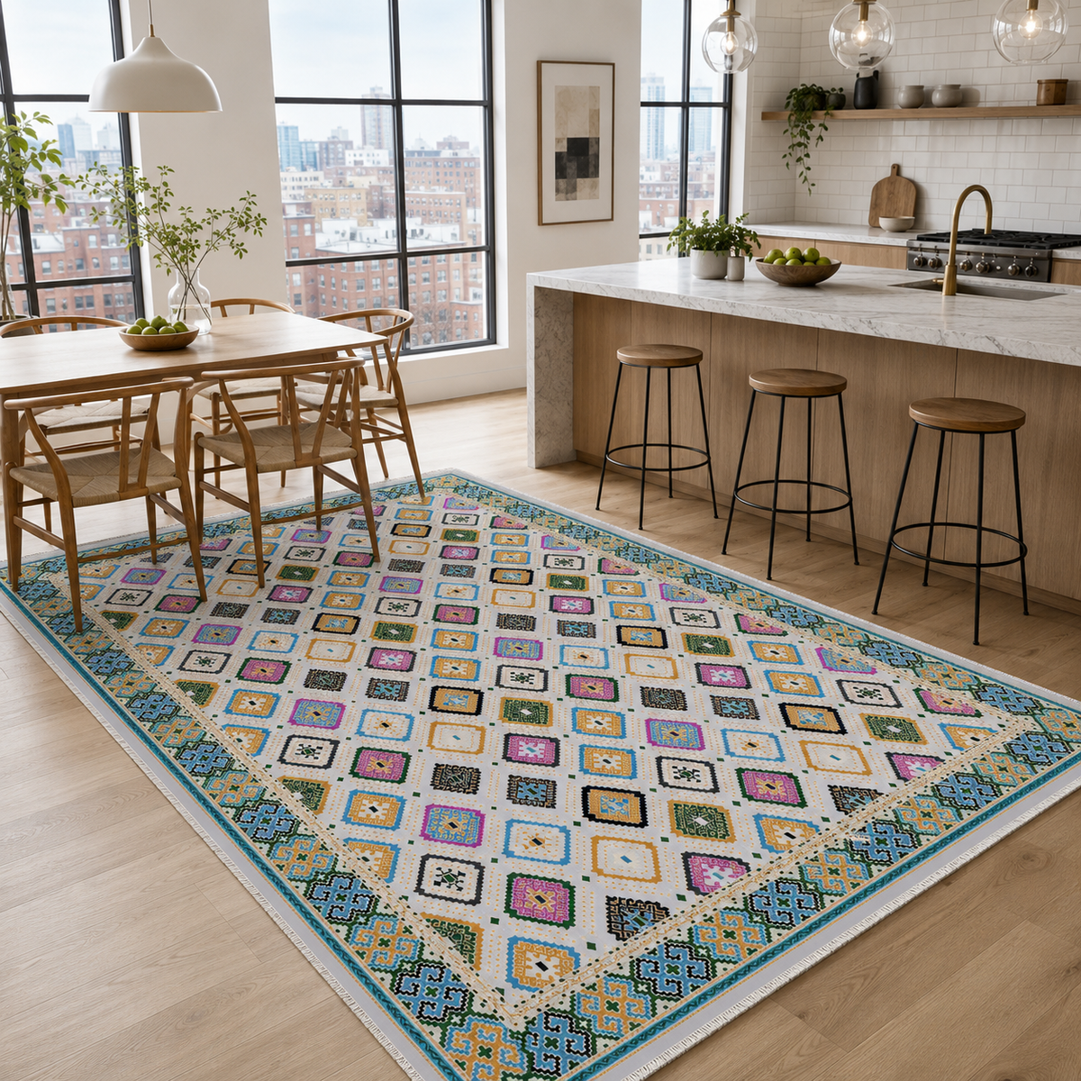 Tapis Ethnique Gris Lavable Astra, vue 8