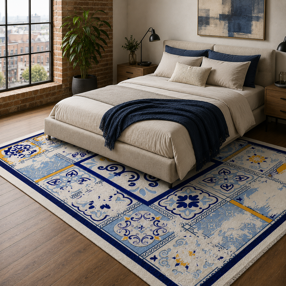 Tapis Ethnique Bleu Marine Lavable Ava, vue 3
