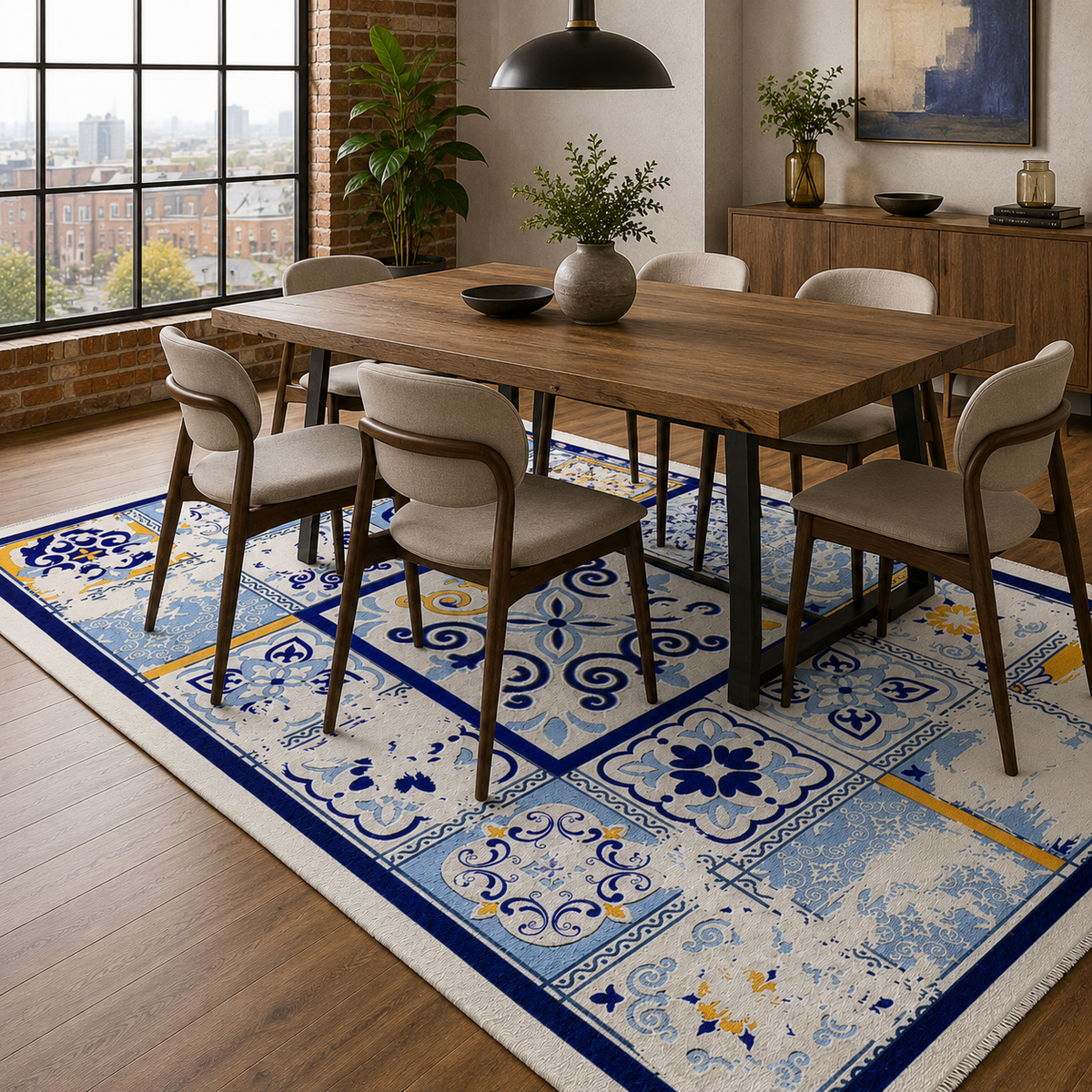 Tapis Ethnique Bleu Marine Lavable Ava, vue 4