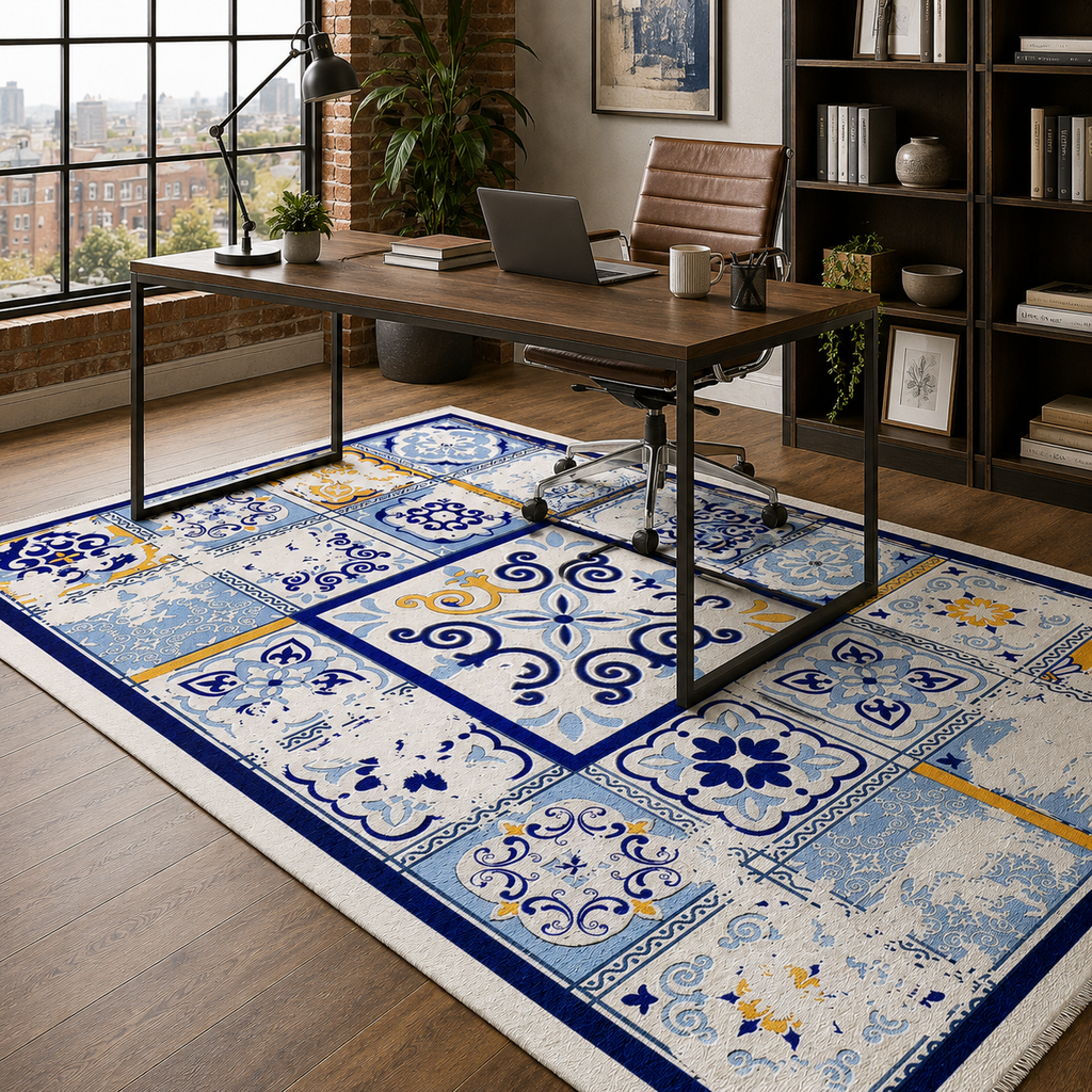 Tapis Ethnique Bleu Marine Lavable Ava, vue 6