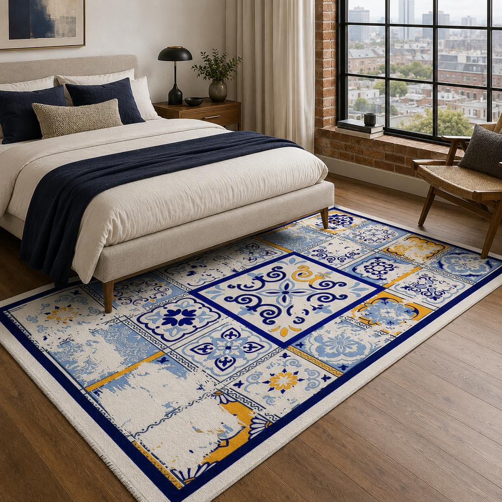 Tapis Ethnique Bleu Marine Lavable Ava, vue 10
