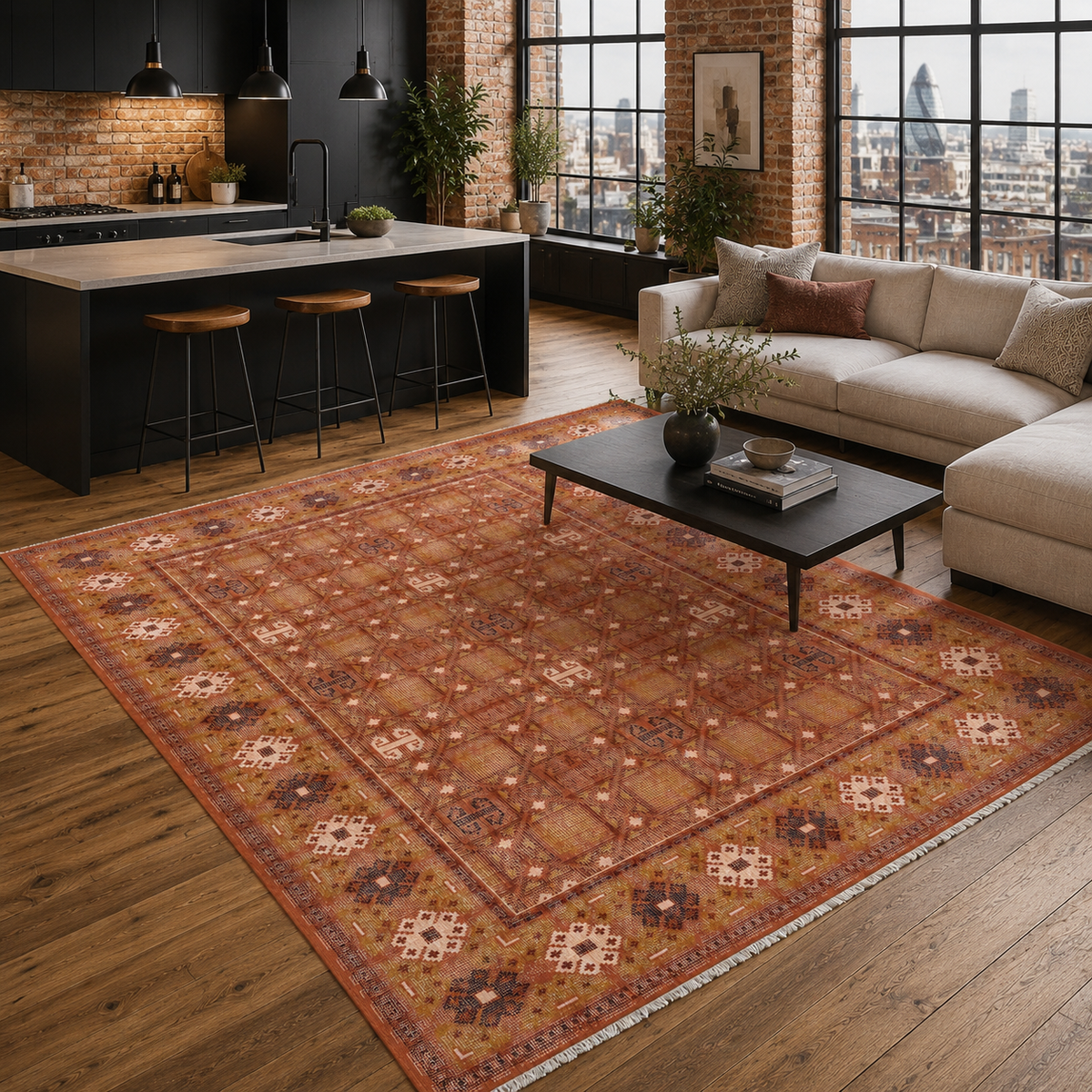Tapis Ethnique Gris Lavable Éléonore, vue 10