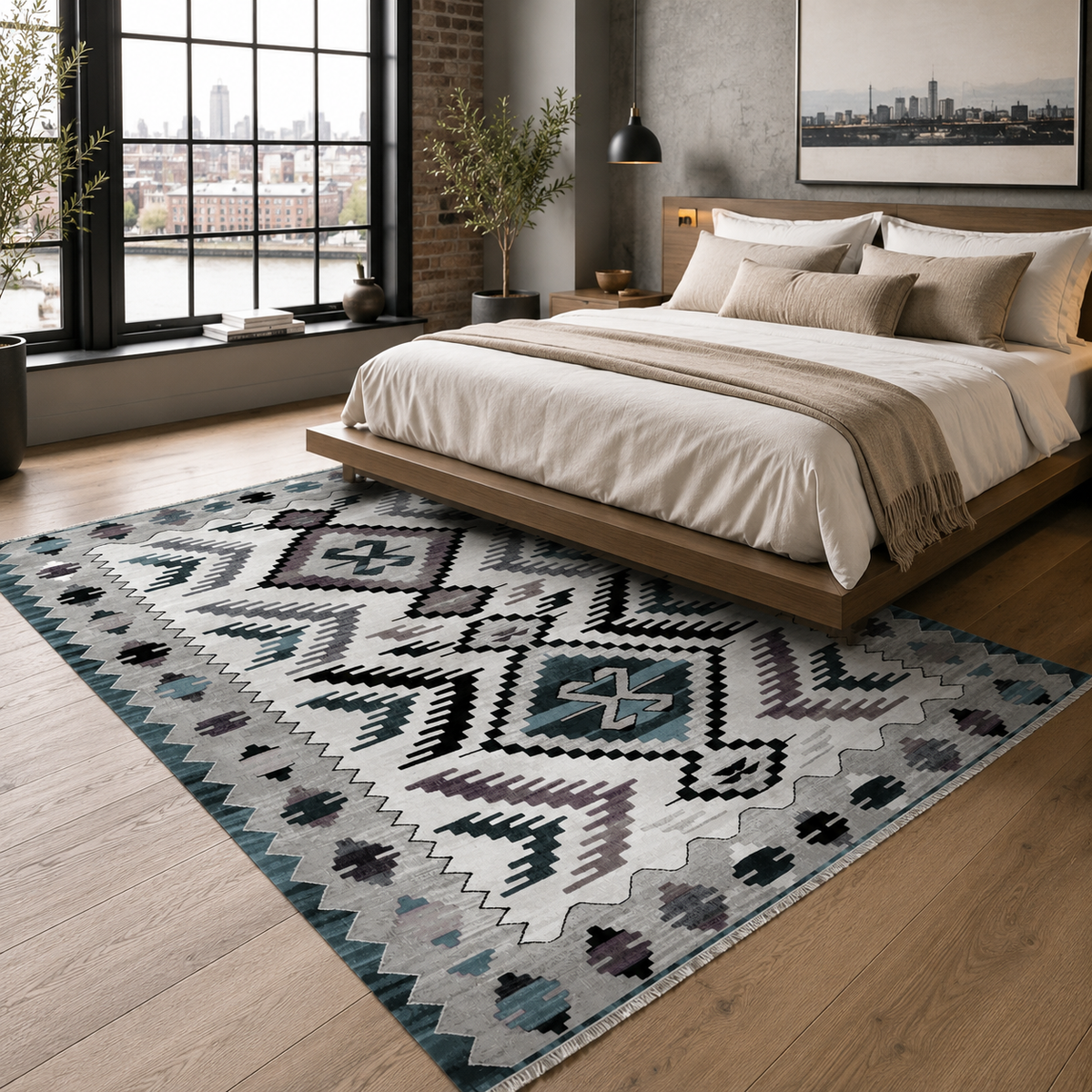Tapis Ethnique Gris Lavable Zélia, vue 4