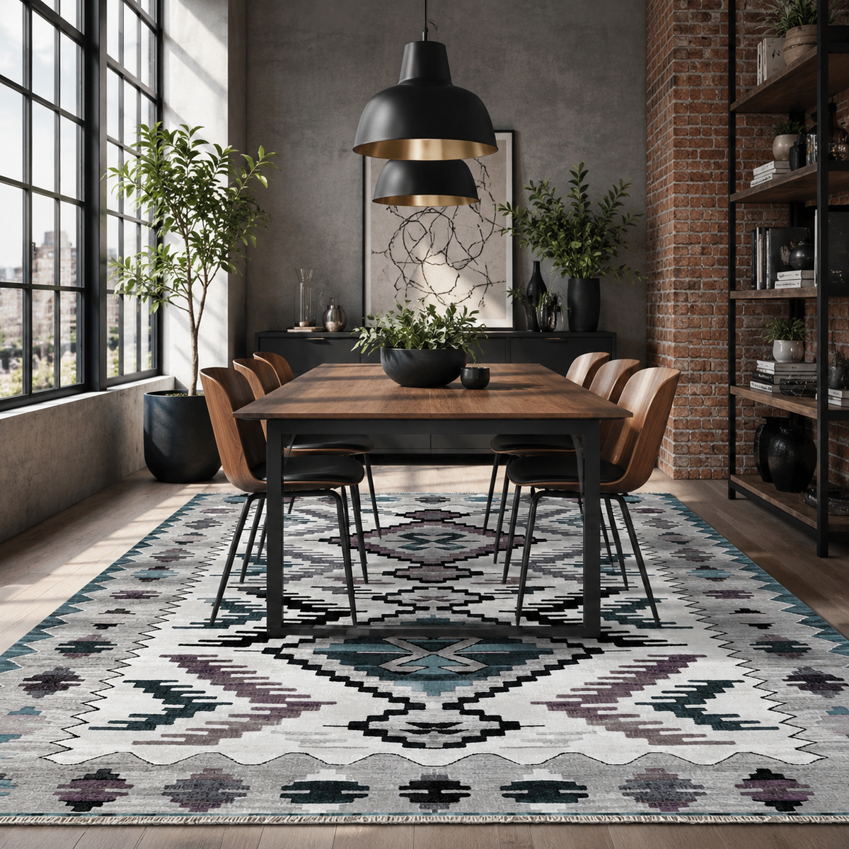 Tapis Ethnique Gris Lavable Zélia, vue 5