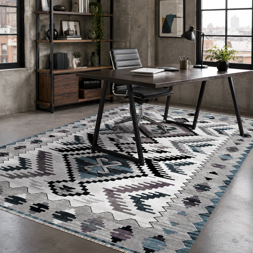 Tapis Ethnique Gris Lavable Zélia, vue 6