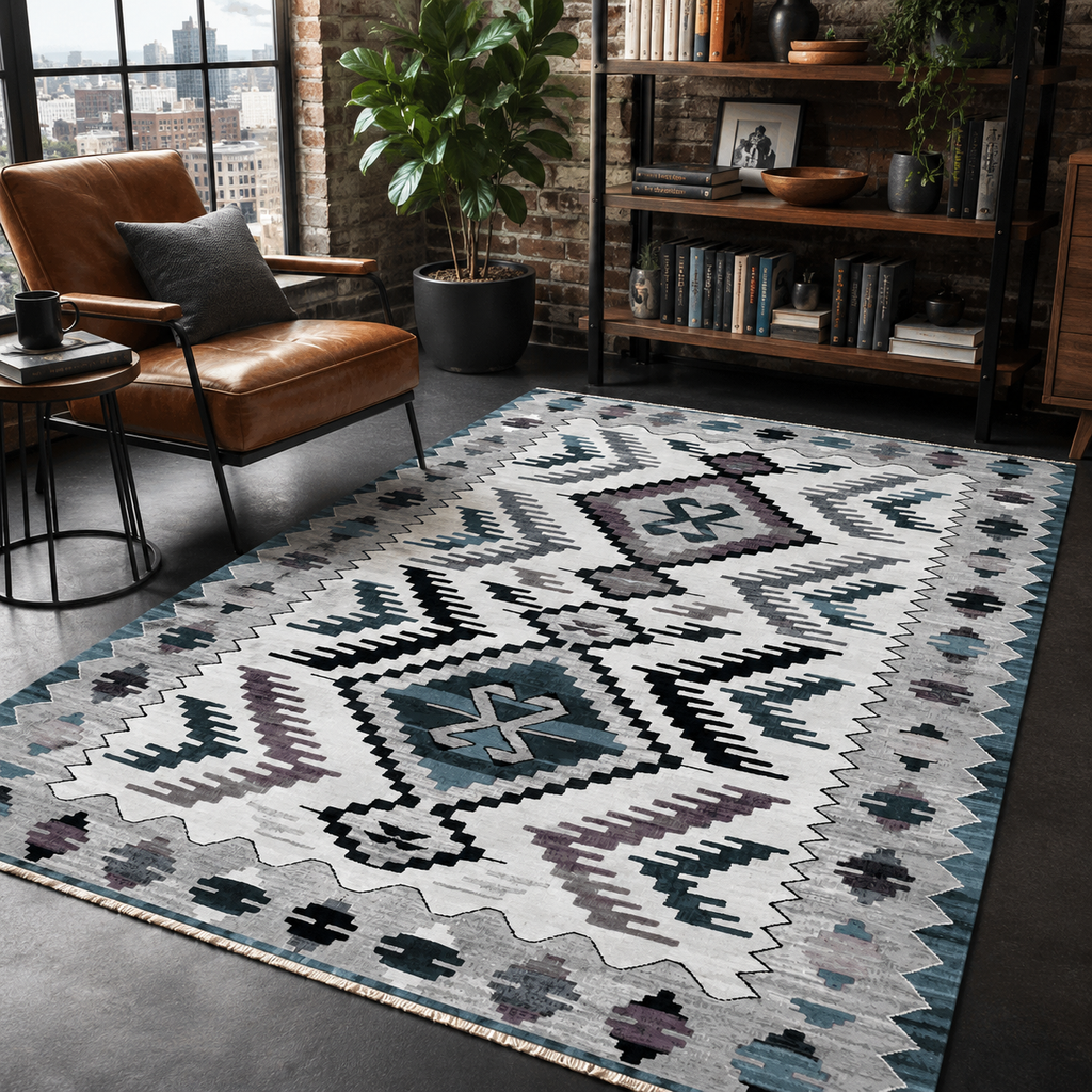 Tapis Ethnique Gris Lavable Zélia, vue 7