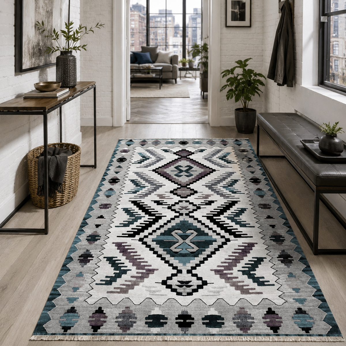 Tapis Ethnique Gris Lavable Zélia, vue 9