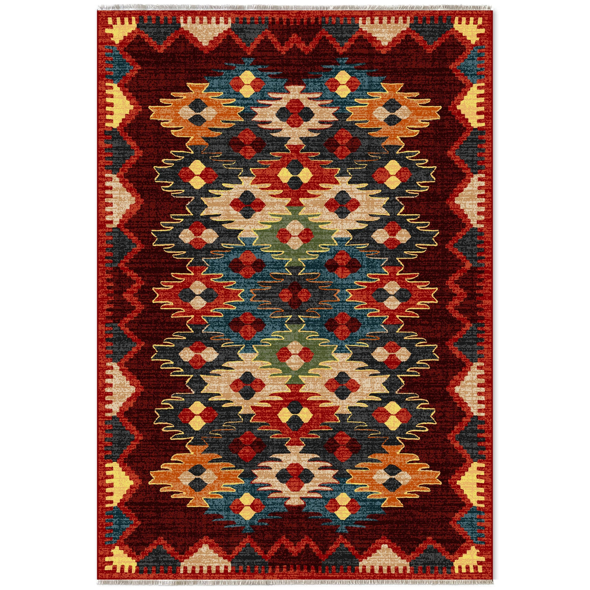 Détail du motif du tapis ethnique bordeaux lavable Aliénor