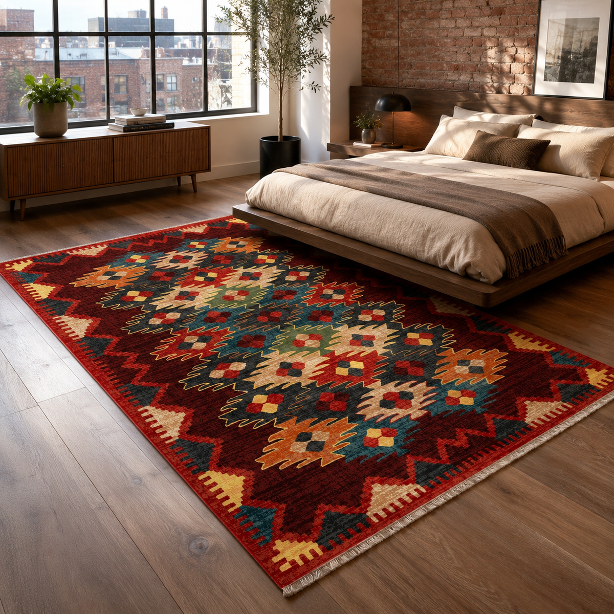 Tapis Ethnique Bordeaux Lavable Aliénor, vue 5