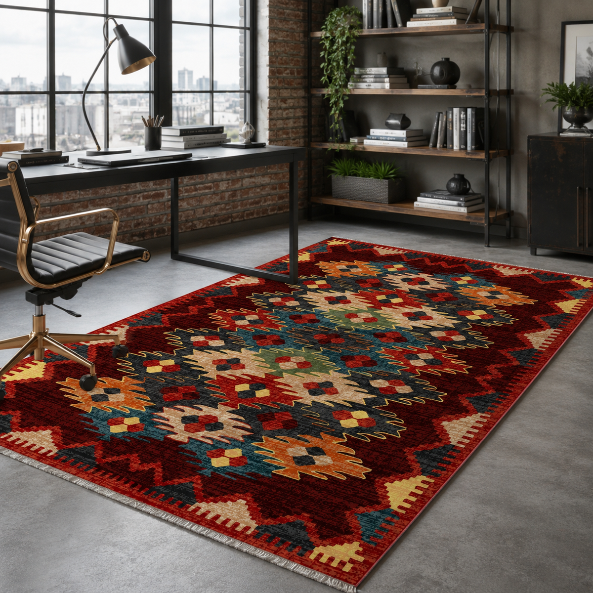 Tapis Ethnique Bordeaux Lavable Aliénor, vue 6