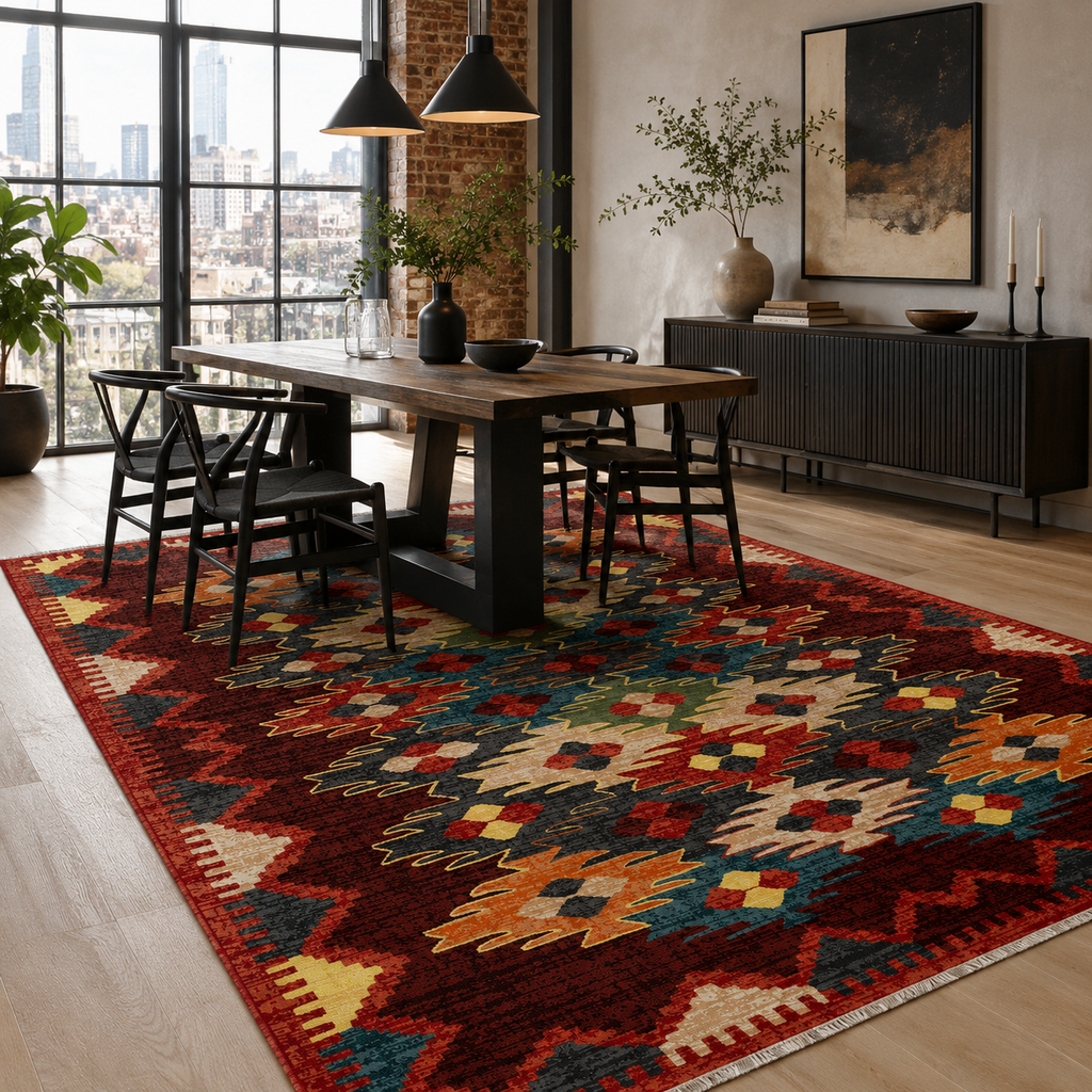 Tapis Ethnique Bordeaux Lavable Aliénor, vue 7