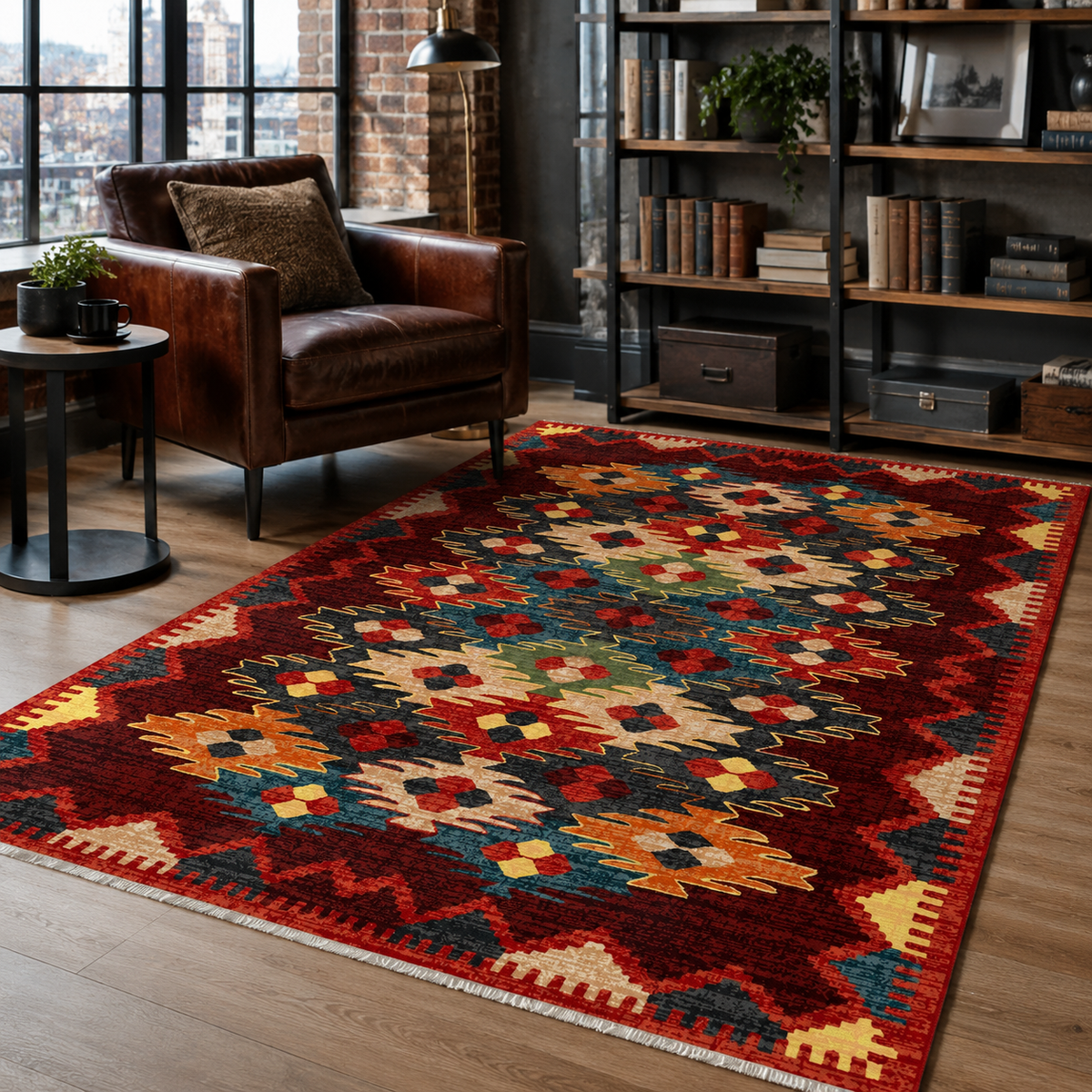 Tapis Ethnique Bordeaux Lavable Aliénor, vue 8